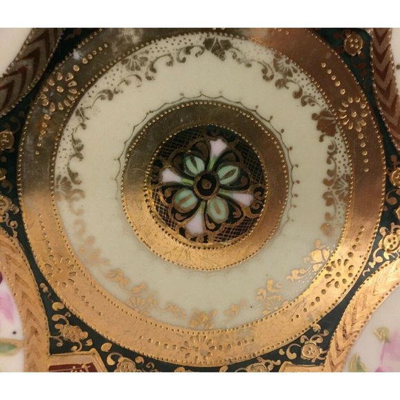 9½" Royal Kinran Nippon Platter with Handles with Pink and Magenta Flowers - Picture 4 of 7